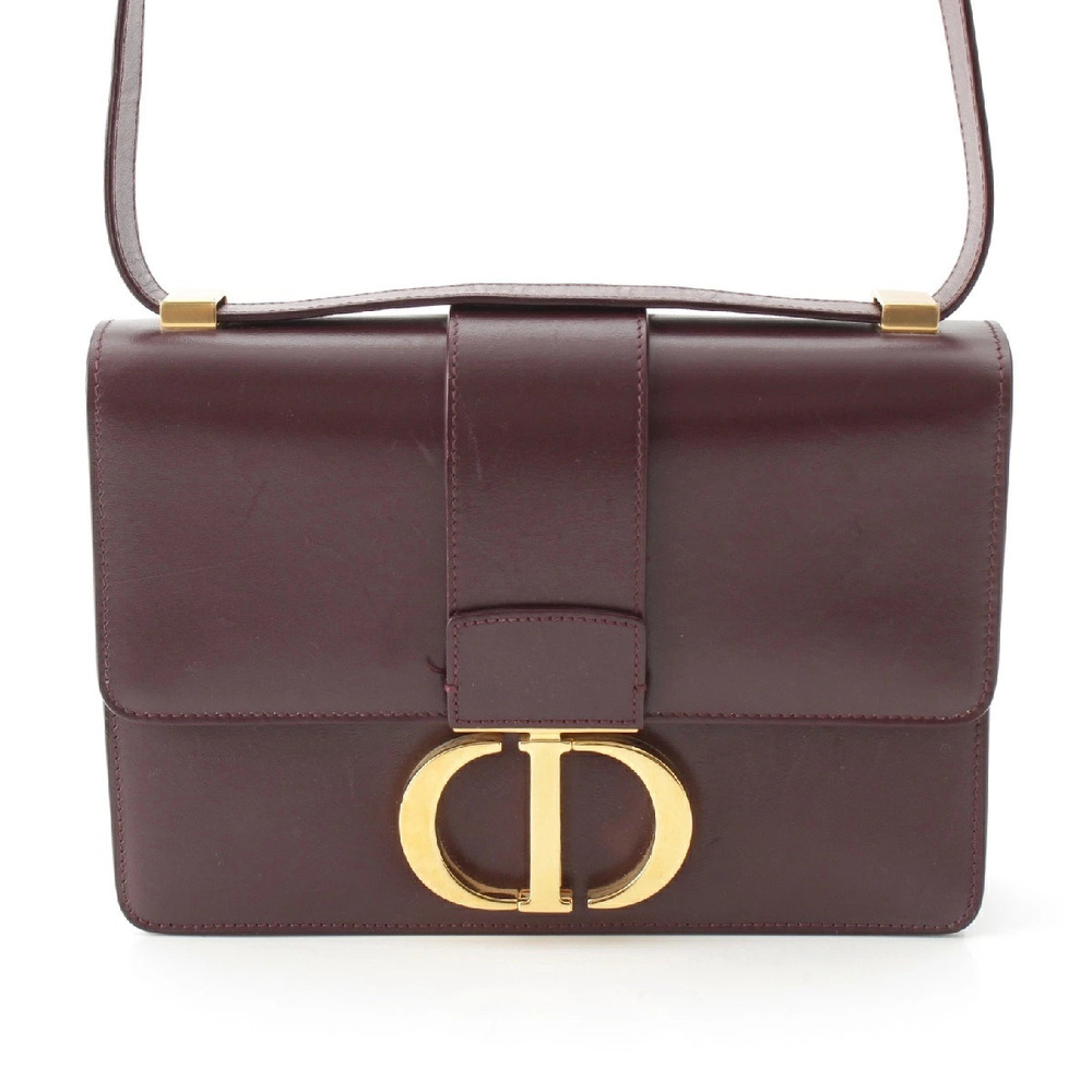 Christian Dior Montaigne Leather Shoulder Bag Bordeaux Purple
